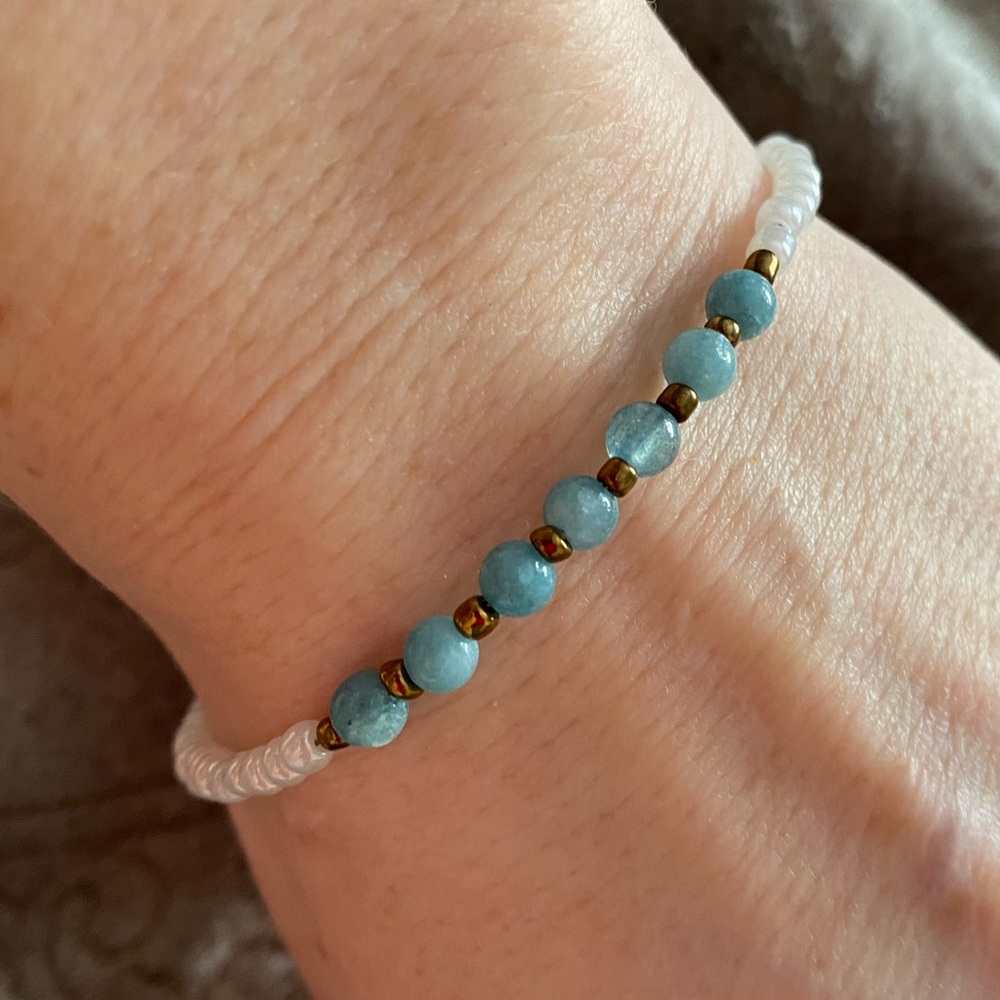Blue Chalcedony Natural Gemstone Bracelet, 8.25”